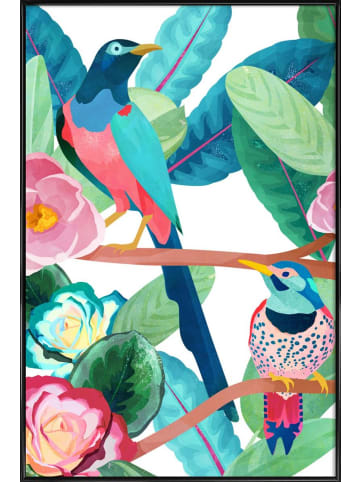 Juniqe Poster in Kunststoffrahmen "Birds" in Grün & Rosa