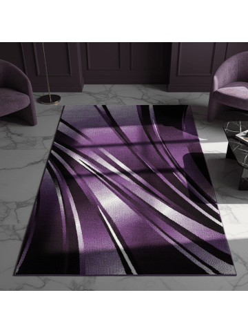 KADIMA DESIGN Teppich Kurzflor Waschbar Wellen DRAU Strapazierfähig OEKO-TEX in Violett