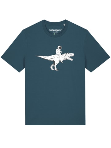 wat? Apparel T-Shirt Astronaut on T-Rex in Petrol