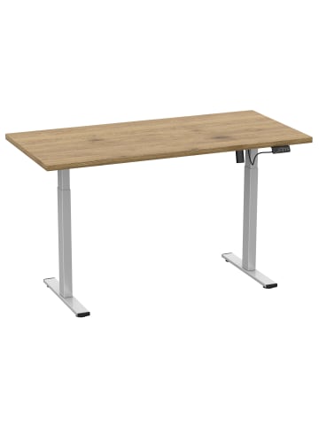 VCM  Schreibtisch Bürotisch höhenverstellbar Lona 140x80 in Silber / Honig-Eiche