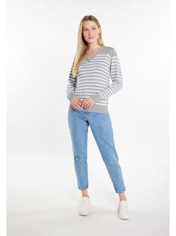 DreiMaster Damen Strickpullover in Grau Weiss