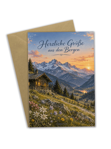 Grußkarte Berglandschaft alpin Design mit Spruch in Weiß