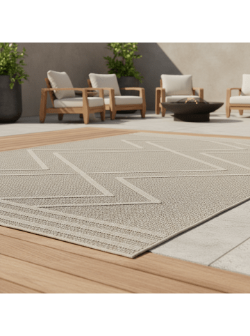 KADIMA DESIGN Teppich Outdoor Waschbar Boho IMST Strapazierfähig OEKO-TEX Balkon in Beige
