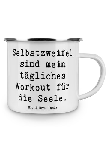 Mr. & Mrs. Panda Emaille Tasse Spruch Selbstzweifel Workout mit ... in Weiß