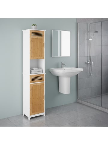 relaxdays Badschrank in Weiß/Braun - (B)39 x (H)180 x (T)30 cm