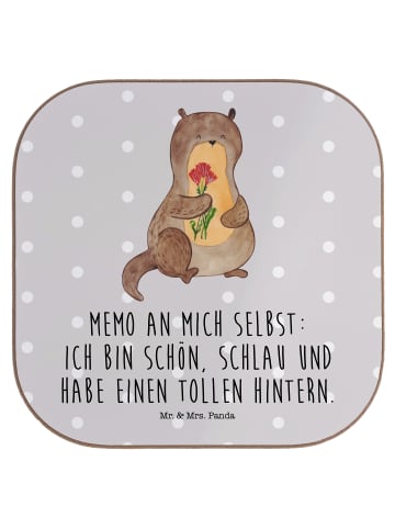 Mr. & Mrs. Panda Untersetzer Gläser Otter Blumenstrauß mit Spruch in Grau Pastell