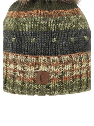 Faera Bommelmütze mit Kunstfell-Bommel und Fleece Futter in Grün