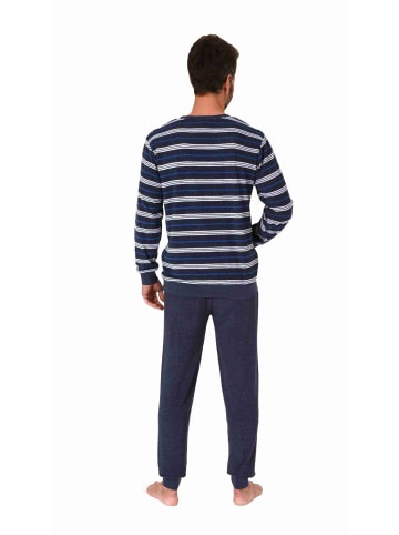 NORMANN Frottee Pyjama Schlafanzug Bündchen - 70670 in blau