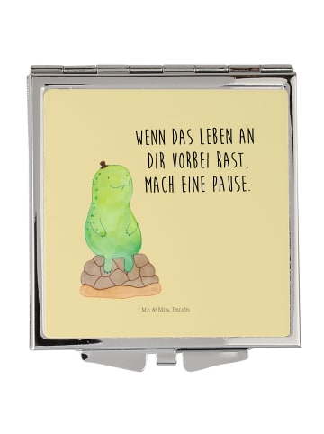 Mr. & Mrs. Panda Schminkspiegel Schildkröte Pause mit Spruch in Gelb Pastell