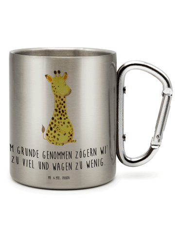 Mr. & Mrs. Panda Edelstahlbecher Giraffe Zufrieden mit Spruch in Silber