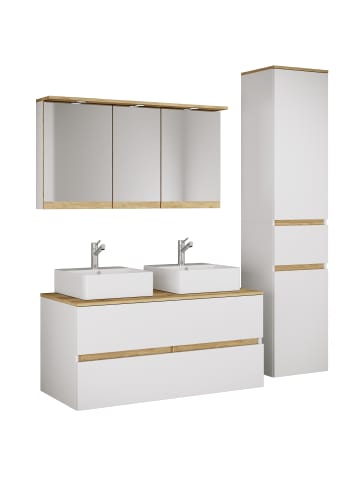 VCM 5-tlg. Badmöbel-Set mit Waschbecken Cosila-A 111cm in Weiß / Honig-Eiche