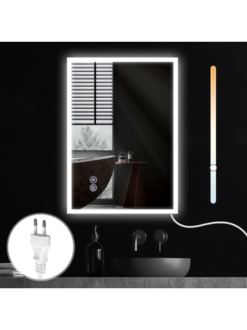 ZMH Badspiegel mit Beleuchtung in Nickel rechteckig Dimmbar Aluminium L 70* H 50cm