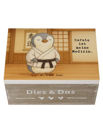 Mr. & Mrs. Panda truhe holz Pinguin Karate Design mit Spruch in Weiß
