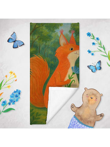 Mr. & Mrs. Panda Badehandtuch Eichhörnchen Blume Design ohne Spruch in Gelb Pastell