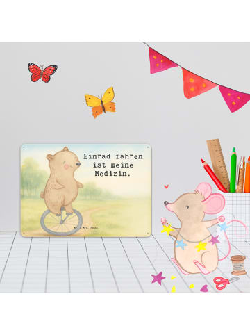 Mr. & Mrs. Panda Schild Bär Einrad fahren Design mit Spruch in Weiß