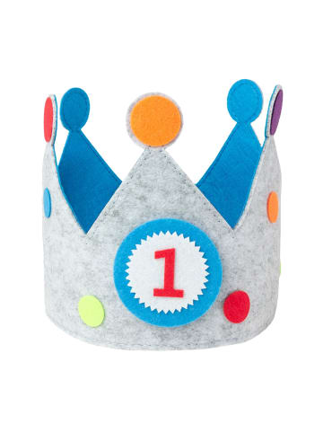 Intirilife Geburtstagskrone aus Filz mit austauschbaren Nummern 0 - 9 in Blau - Grau