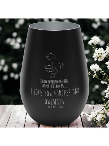 Mr. & Mrs. Panda Kerzenhalter Eule Zufrieden mit Spruch in Schwarz