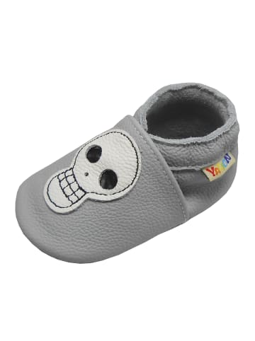 Yalion Babyschuhe aus echtem Leder mit rutschfester Sohle –Hellgrau mit Totenkopfmuster