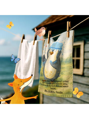 Mr. & Mrs. Panda Frotteehandtuch Pinguin Duschen Design mit Spruch in Weiß