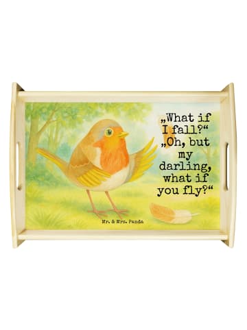 Mr. & Mrs. Panda Dekotablett Rotkehlchen Federn Design mit Spruch in Weiß