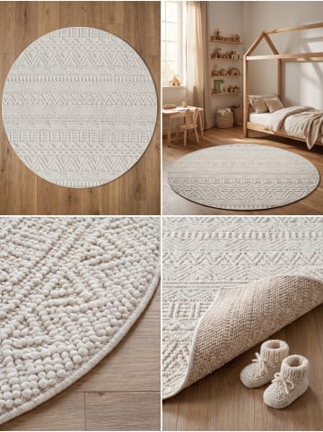 KADIMA DESIGN Flachgewebe-Teppich Ethno Streifen Boho Pflegeleicht in Creme