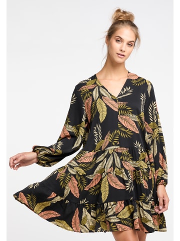 IZIA Damen Langarmkleid in Schwarz Mehrfarbig