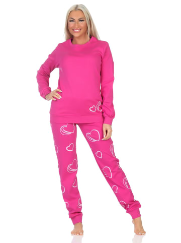 NORMANN Langarm Kuschel Interlock Schlafanzug Langarm Herz Optik - 87251 in pink