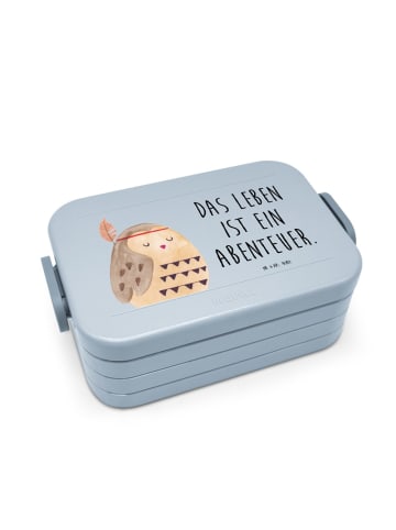 Mr. & Mrs. Panda Lunch Box Eule Federschmuck Motiv mit Spruch in Blau Pastell