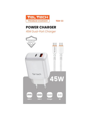 Wisam Teltech Ladegerät GaN3 USB / USB-C 45W + Kabel USB-C - USB-C 1m PD