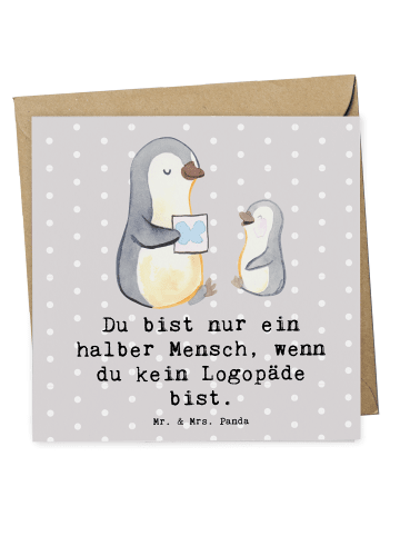 Mr. & Mrs. Panda Deluxe Karte Logopäde Herz mit Spruch in Grau Pastell