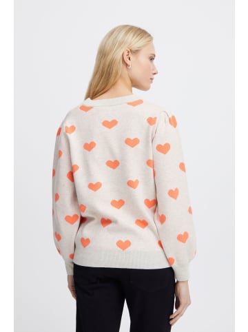 ICHI Strickpullover IHBRIELLE LS2 20120440 Femininer Strickpullover mit Herzchen-Print in Beige