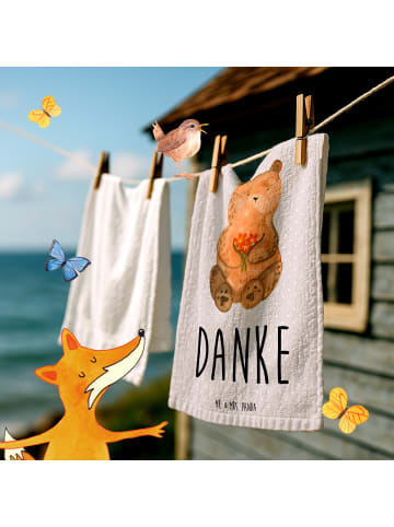 Mr. & Mrs. Panda Handtuch Gäste-WC Bär Dankbar mit Spruch in Grau Pastell