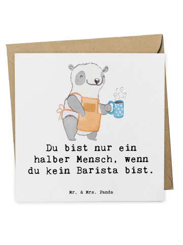Mr. & Mrs. Panda Einladungskarte Barista Herz mit Spruch in Weiß