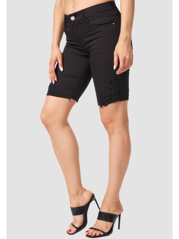 MiSS RJ High Waist Denim Jeans Shorts Bermuda Stretch Hose mit Spitze in Schwarz