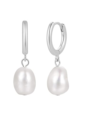 Lulu & Jane Ohrringe aus Metall-Legierung mit Süßwasser-Zuchtperle in weiß