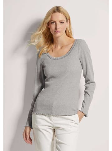 MADELEINE Rippen-Shirt mit Spitze in steingrau / wollweiß / melange