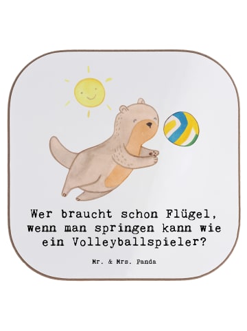 Mr. & Mrs. Panda Glasuntersetzer Volleyball Sprung mit Spruch in Weiß
