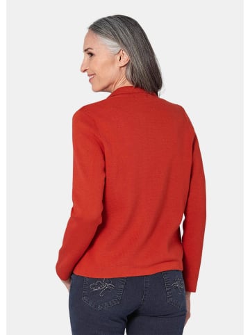 GOLDNER Kurzgröße:  Strickjacke Baumwoll-Cardigan in roter Jeansoptik in cayenne