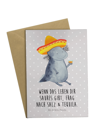 Mr. & Mrs. Panda Grußkarte Axolotl Tequila mit Spruch in Grau Pastell