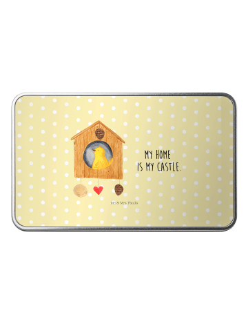 Mr. & Mrs. Panda Dose Vogel Haus mit Spruch in Gelb Pastell