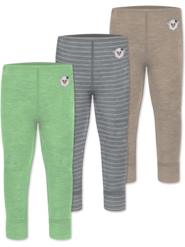 Normani Outdoor Sports 3er Pack Baby Merino Hose Unterhose Tutira in Beige/Grau/Grün