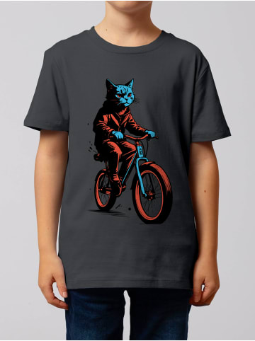 wat? Apparel T-Shirt Katze auf Fahrrad in Grau