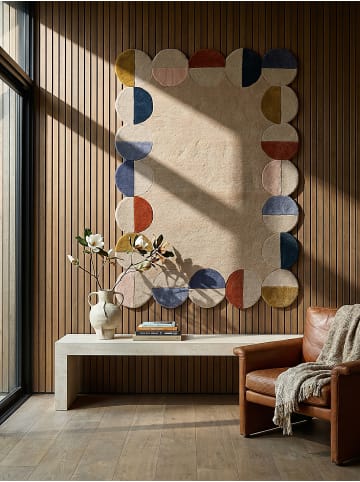 KADIMA DESIGN Teppich Wolle Handgetuftet HALLEIN Geometrisch Wohnzimmer in Beige-Multicolor