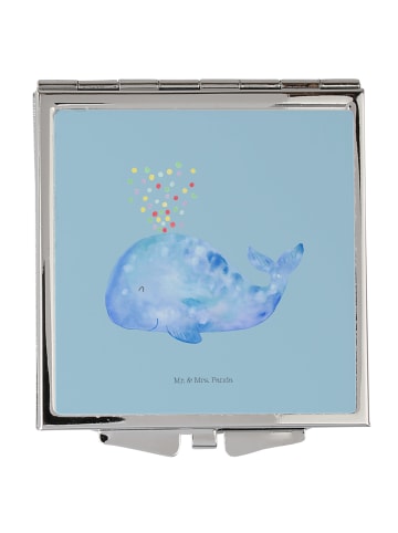 Mr. & Mrs. Panda Handtaschenspiegel quadratisch Wal Konfetti ohn... in Blau Pastell
