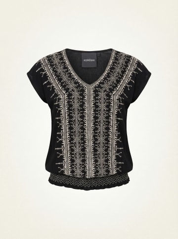 KOROSHI Verzierte kurzärmelige Damenbluse in Schwarz