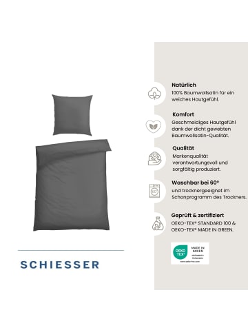 Schiesser Baumwollsatin-Bettwäsche-Set Ella in Dunkelgrau