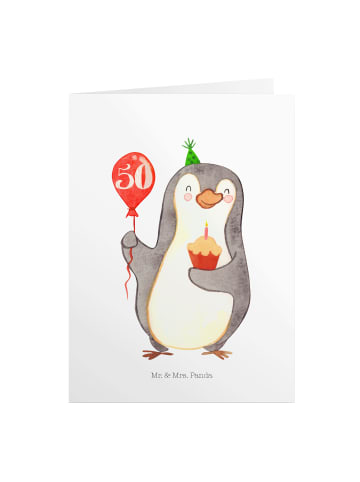 Mr. & Mrs. Panda Geburtstagskarte 50. Geburtstag Pinguin Luftbal... in Weiß