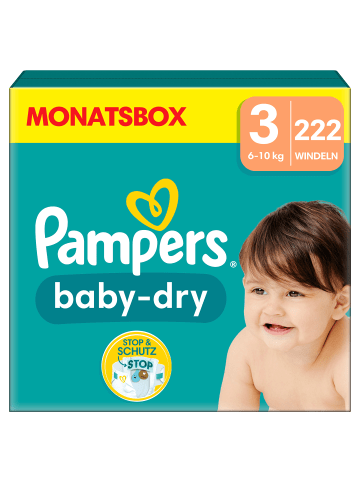 Pampers Monatsbox Klettwindeln, "Baby-Dry", Größe 3, 222 Stück, 6kg-10kg