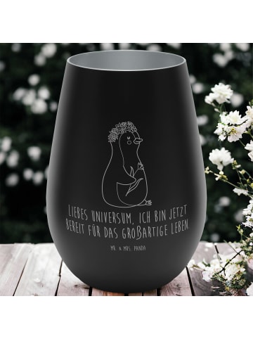 Mr. & Mrs. Panda Gold Windlicht Pinguin Blumen mit Spruch in Schwarz