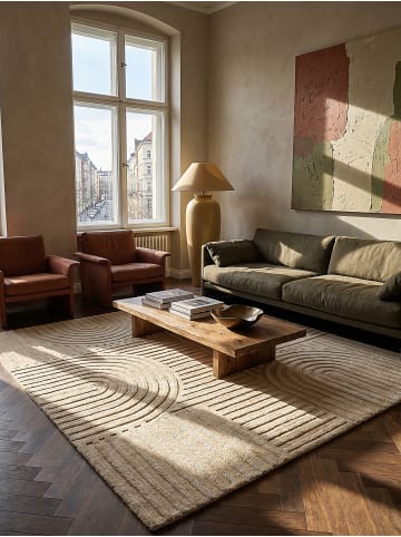 KADIMA DESIGN Wollteppich Kurzflor LEVEN Geometrisch Naturfaser Skandinavisch in Beige